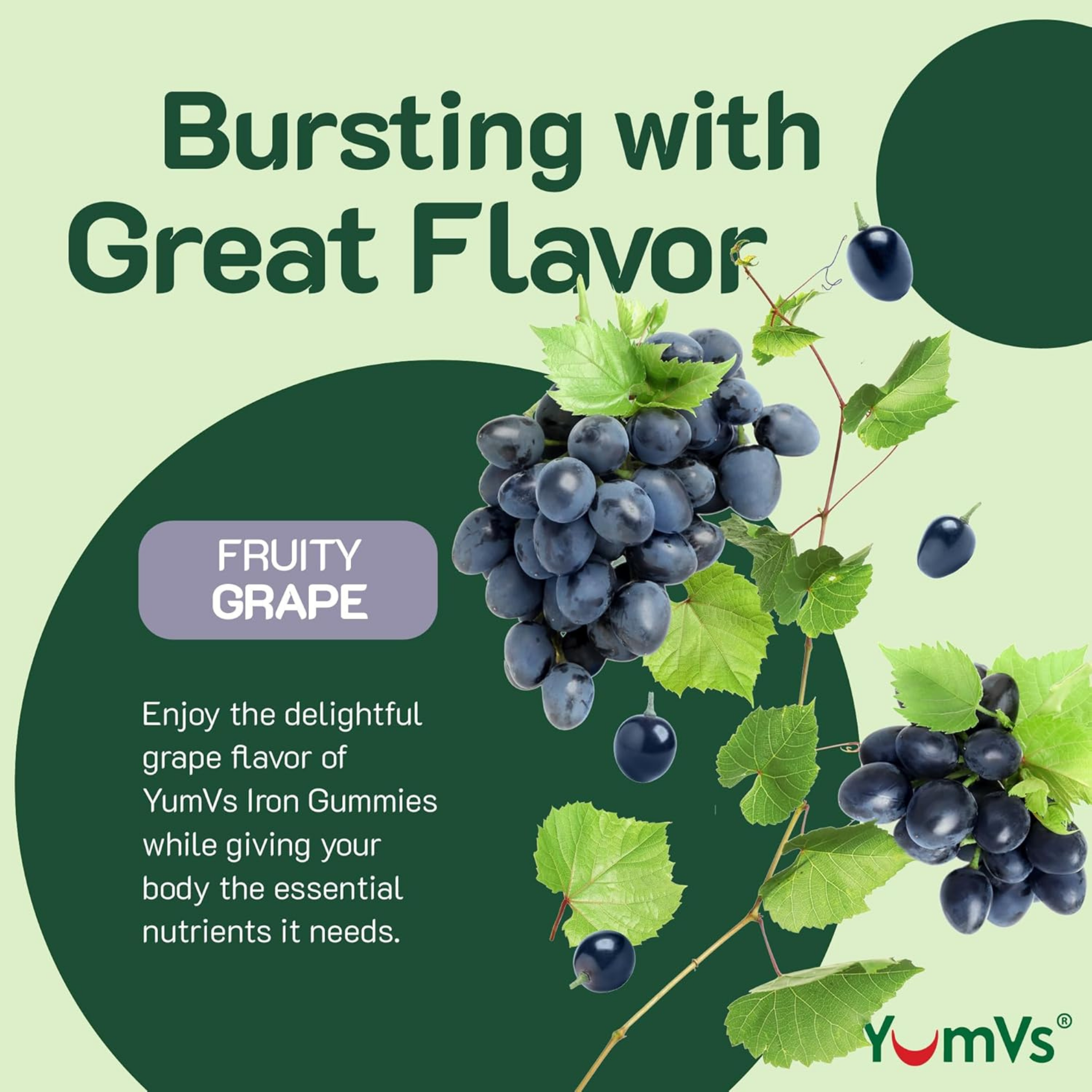 YumVs, Iron with Vitamin C, Grape Flavor, 60 Gummies