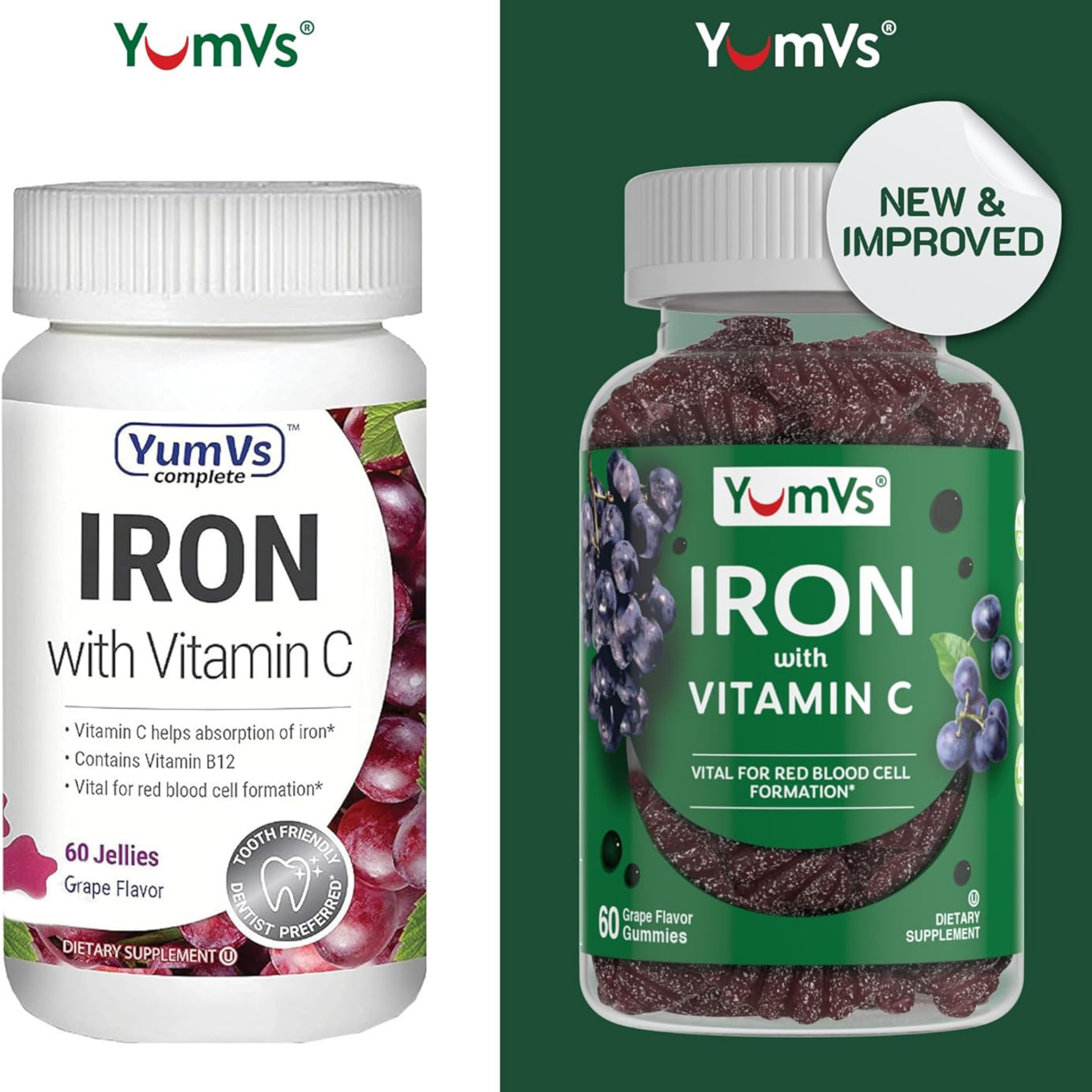 YumVs, Iron with Vitamin C, Grape Flavor, 60 Gummies