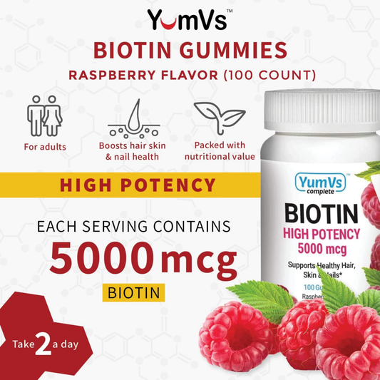 YumVs, Biotin High Potency, 5000 mcg, Raspberry Flavor, 100 Gummie