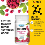 YumVs, Biotin High Potency, 5000 mcg, Raspberry Flavor, 100 Gummie