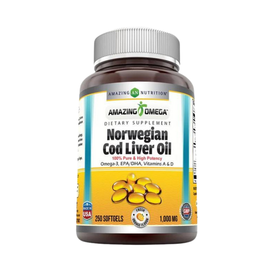 Amazing Omega, Norwegian Cod Liver Oil, Fresh Orange, 1000 Mg, 250 Softgels