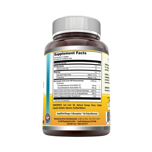 Amazing Omega, Norwegian Cod Liver Oil, Fresh Orange, 1000 Mg, 250 Softgels