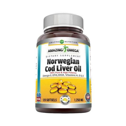 Amazing Omega, Norwegian Cod Liver Oil, Fresh lemon, 1250 Mg, 120 Softgels