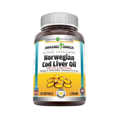 Amazing Omega, Norwegian Cod Liver Oil, Fresh lemon, 1250 Mg, 120 Softgels