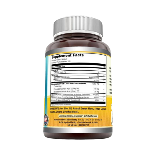 Amazing Omega, Norwegian Cod Liver Oil, Fresh Orange, 1250 Mg, 120 Softgels