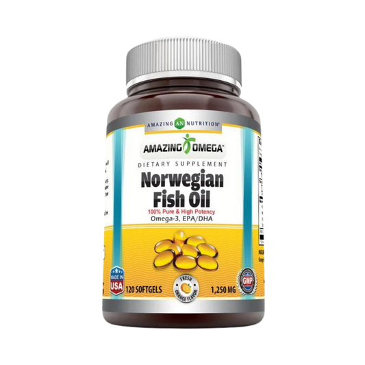 Amazing Omega Norwegian Fish Oil, Orange, 1250 Mg, 120 Softgels