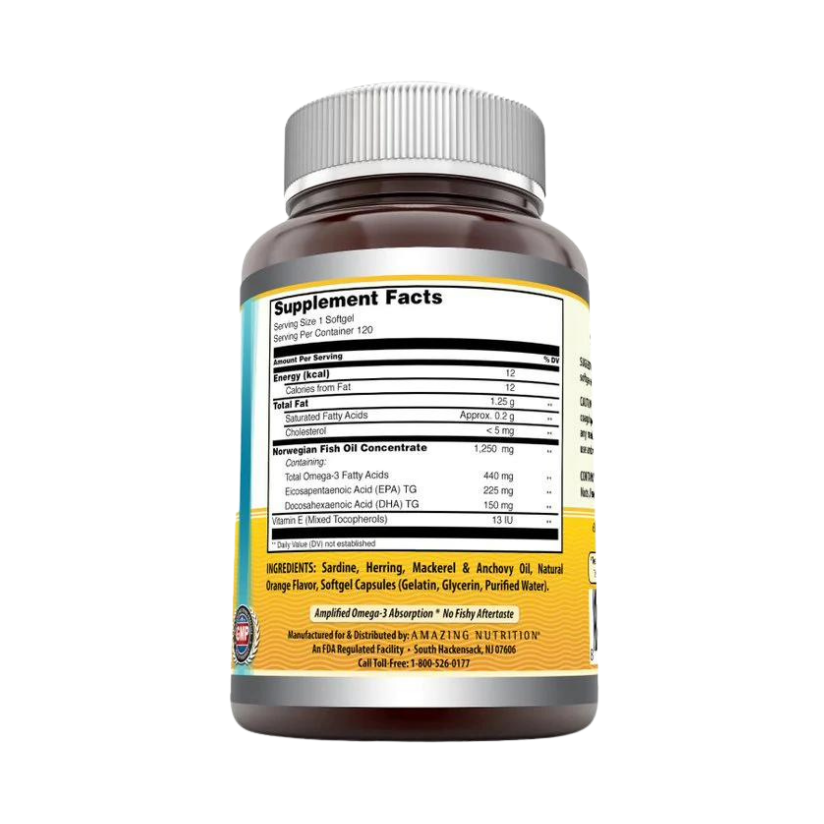 Amazing Omega Norwegian Fish Oil, Orange, 1250 Mg, 120 Softgels