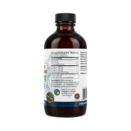Amazing Herbs, Black Seed Oil Blend, With Pure Cold-Pressed Flax Seed Oil, 8 Fl Oz