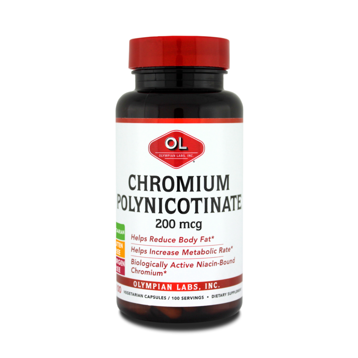 Olympian Labs, Chromium Polynicotinate with ChromeMate, 200 Mcg, 100 Capsules