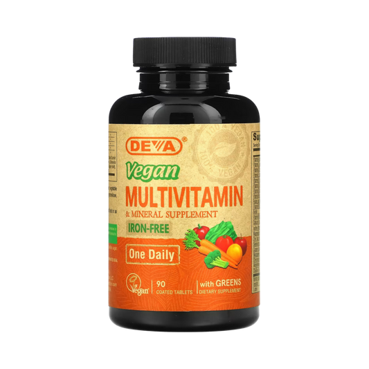 Deva, Vegan Multivitamin & Mineral Supplement with Greens, Iron Free, 90 Coated Tablets