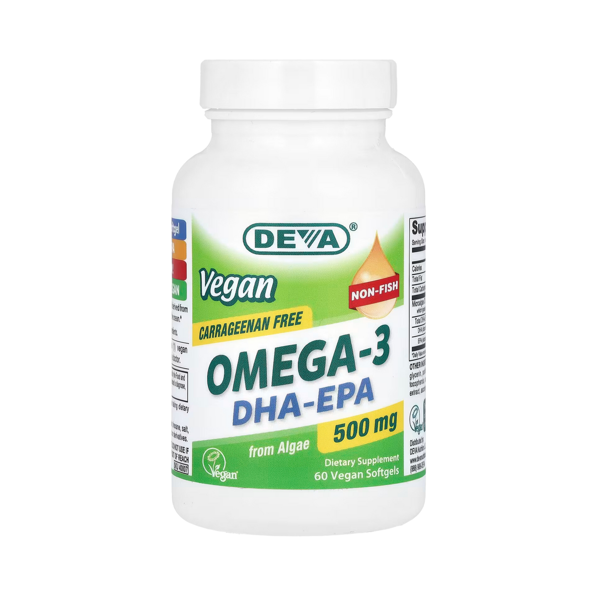 Deva, Vegan Omega-3 DHA-EPA, 500 Mg, 60 Vegan Softgels