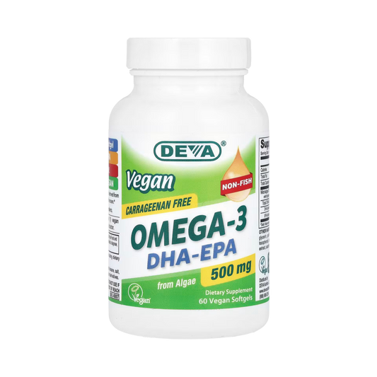 Deva, Vegan Omega-3 DHA-EPA, 500 Mg, 60 Vegan Softgels