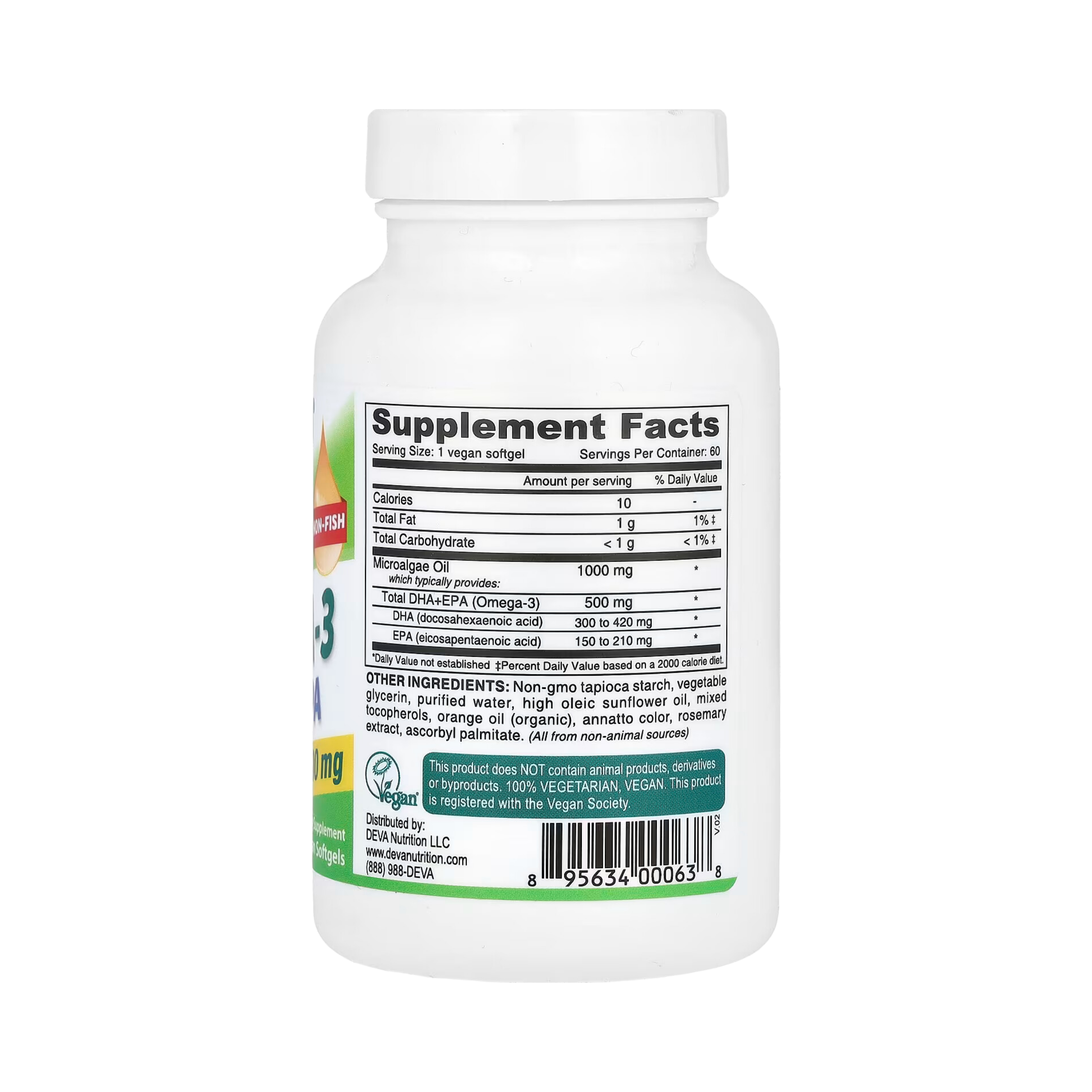 Deva, Vegan Omega-3 DHA-EPA, 500 Mg, 60 Vegan Softgels
