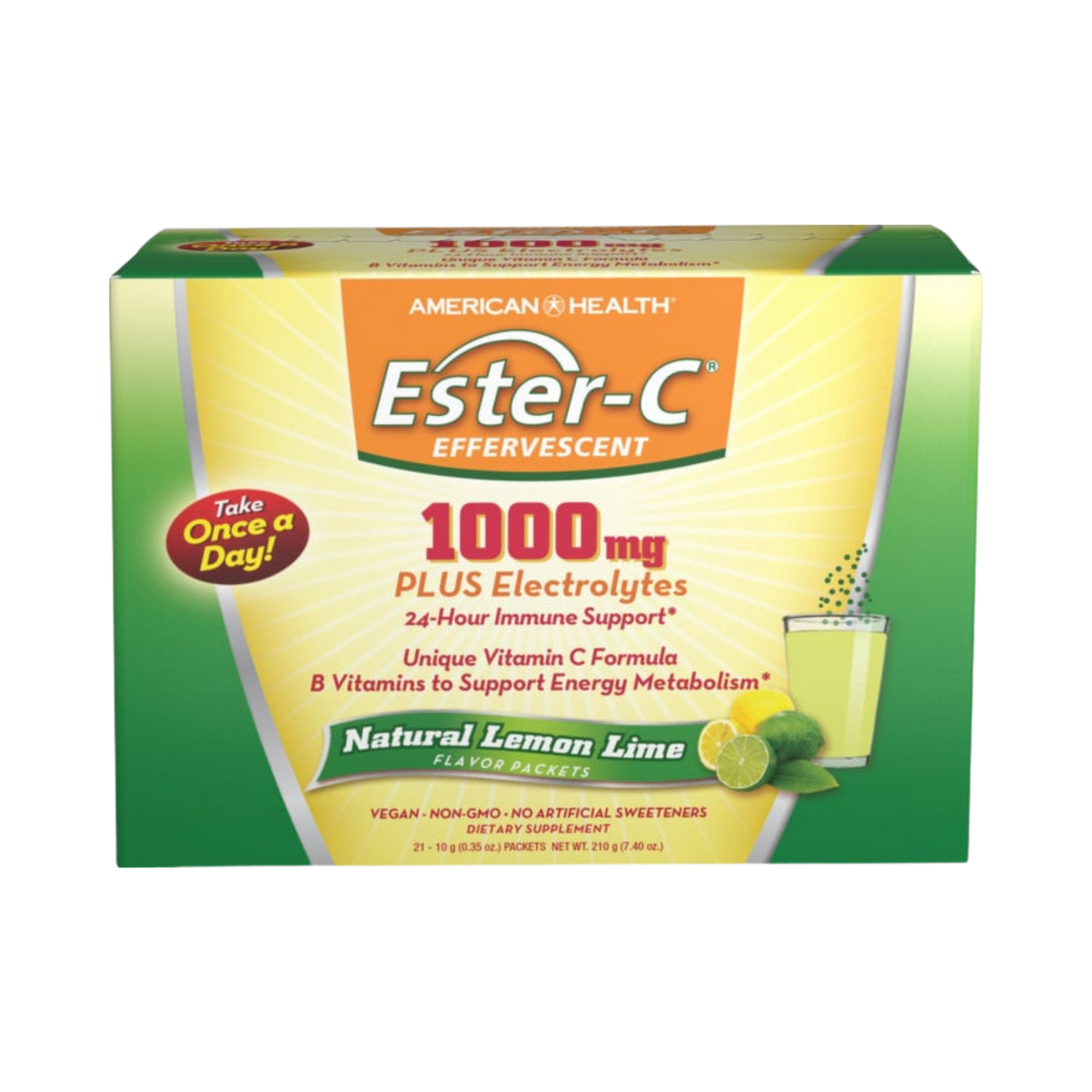 American Health, Ester-C 1000 Mg Effervescent, Lemon Lime, 21 Packets