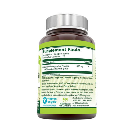 Herbal Secrets, Ashwagandha, 500 Mg, 120 Veggie Capsules