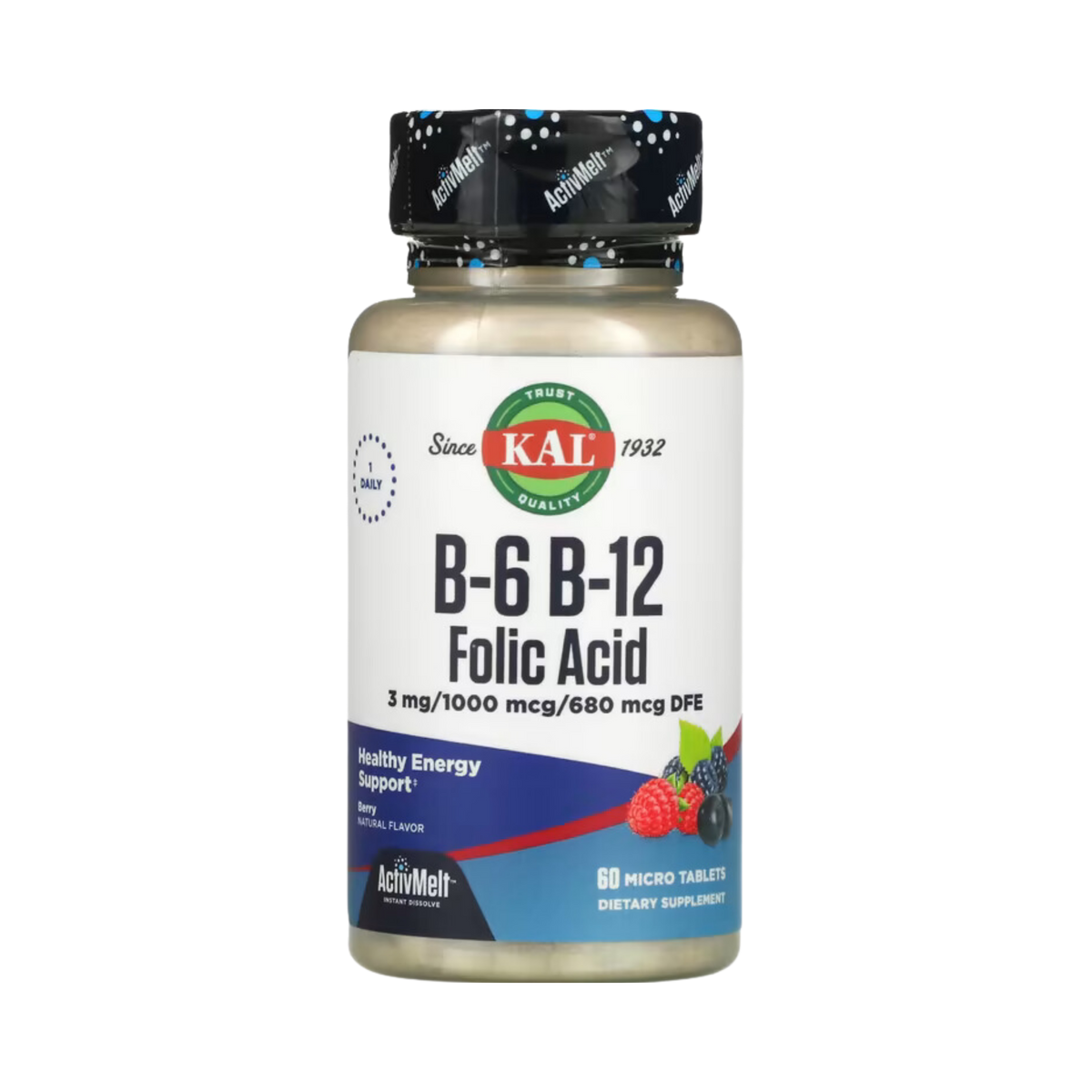 KAL, B-6 B-12 Folic Acid, Berry, 60 Micro Tablets