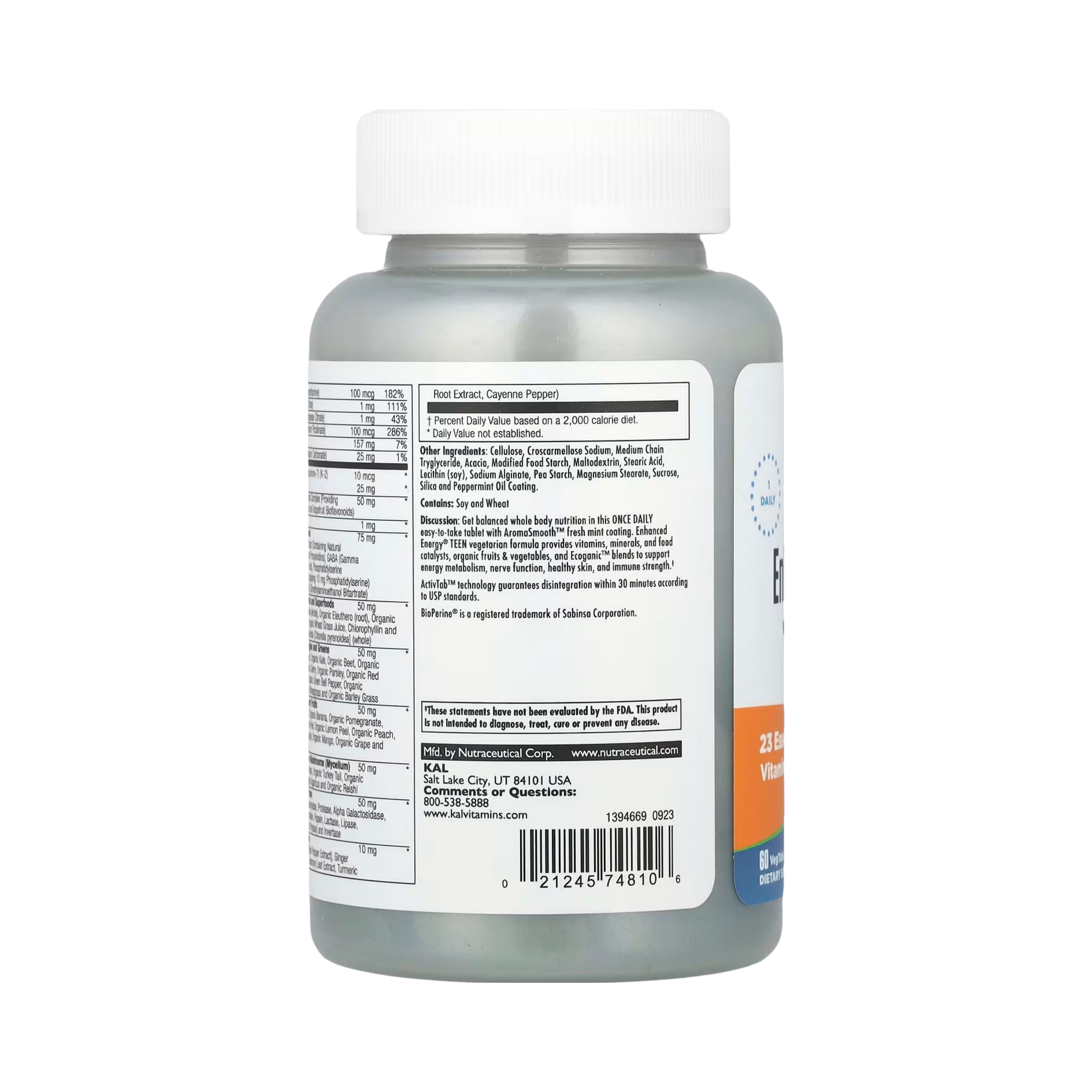 KAL, Enhanced Energy, Teen, Memory & Concentration Blend, 60 Vegetarian Tablets
