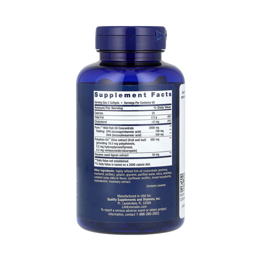 Life Extension - Super Omega-3 EPA/DHA Fish Oil, Sesame Lignans & Olive Extract 120 Softgels