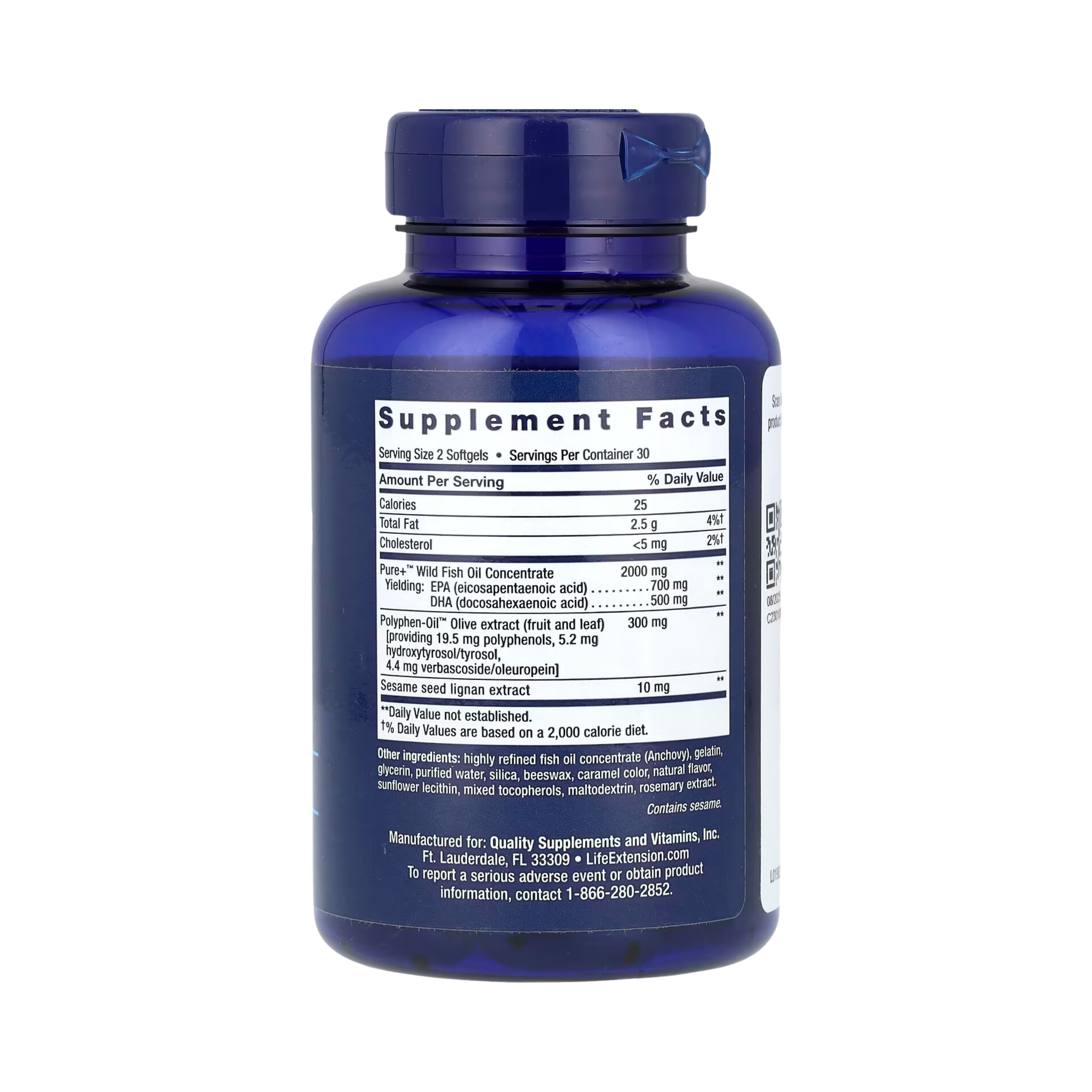 Life Extension - Super Omega-3 EPA/DHA Fish Oil, Sesame Lignans & Olive Extract 60 Softgels