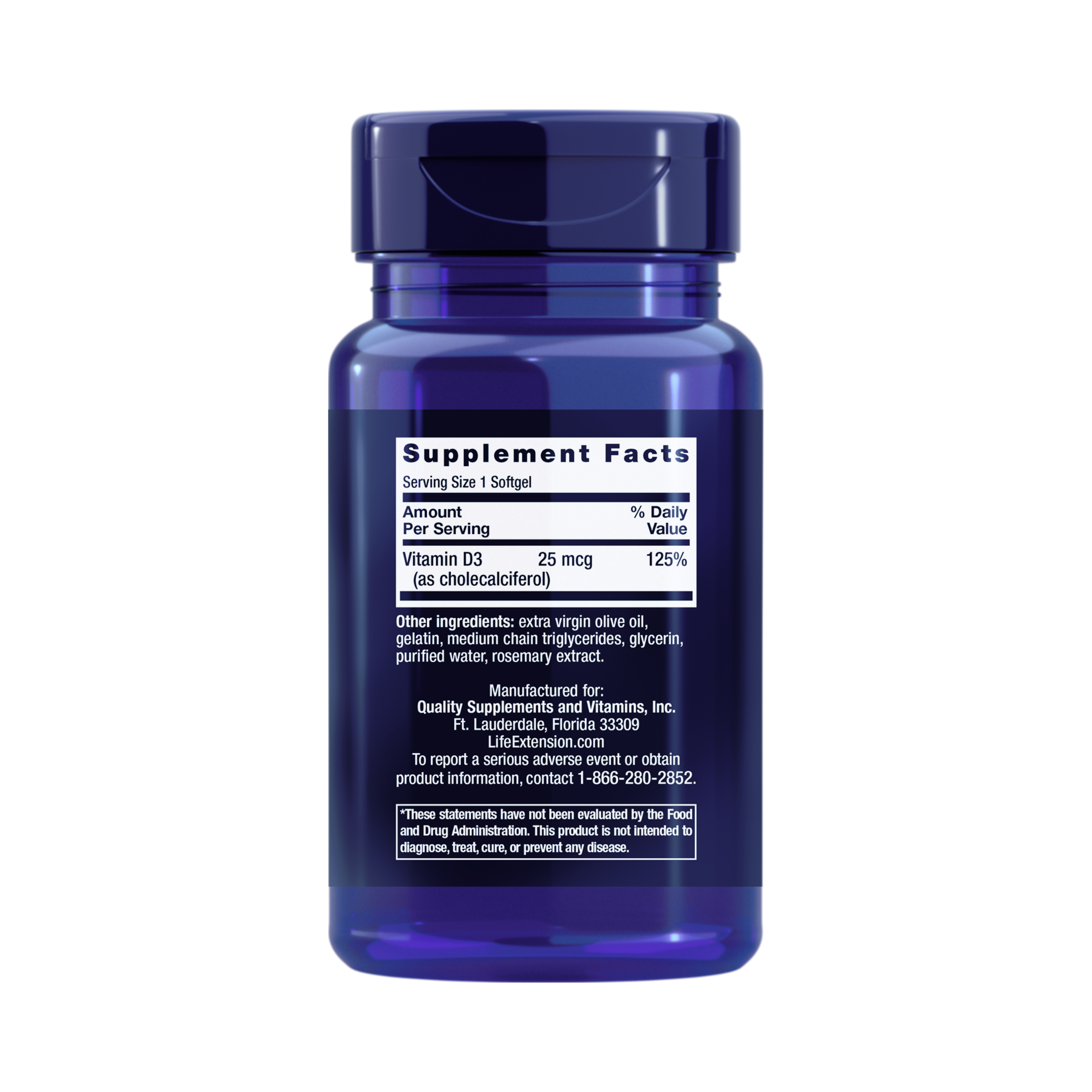 Life Extension, Vitamin D3 25 mcg (1000 IU) 90 Softgels