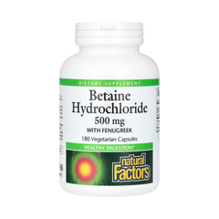 Natural Factors, Betaine Hydrochloride with Fenugreek, 500 Mg, 180 Vegetarian Capsules