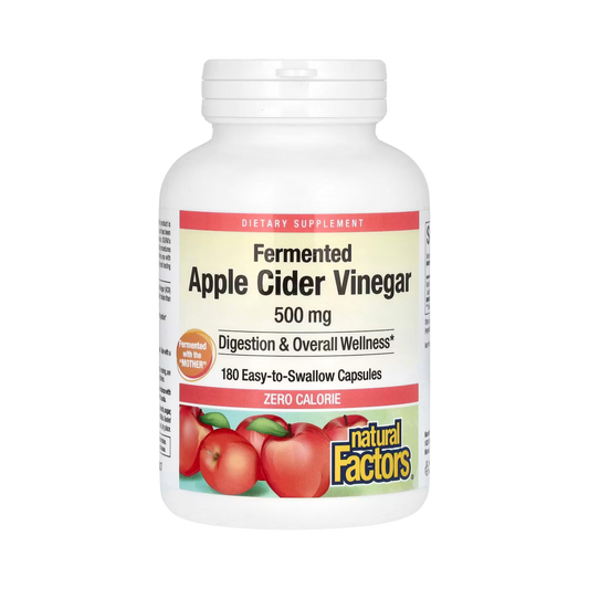 Natural Factors, Fermented Apple Cider Vinegar, 500 Mg, 180 Easy to Swallow Capsules