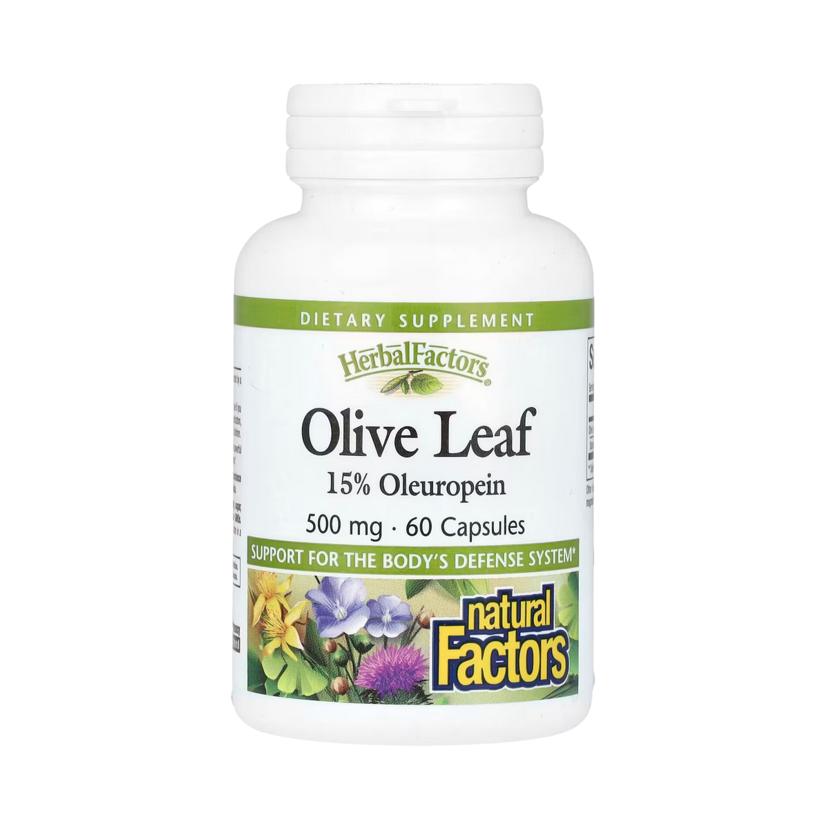 Natural Factors, HerbalFactors, Olive Leaf, 500 Mg, 60 Capsules