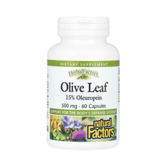 Natural Factors, HerbalFactors, Olive Leaf, 500 Mg, 60 Capsules