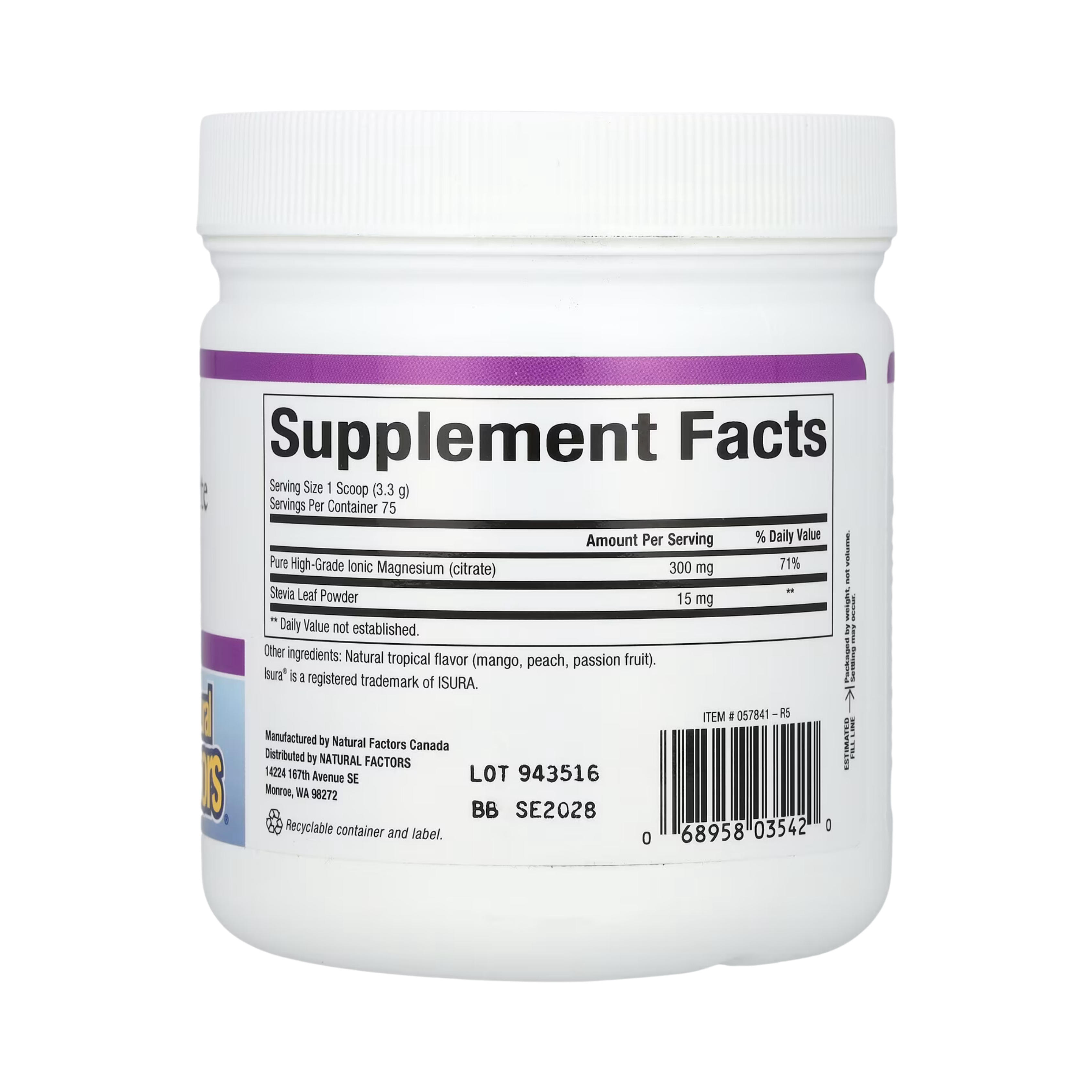 Natural Factors, Magnesium Citrate, Tropical Drink Mix, 8.8 Oz