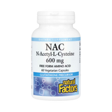 Natural Factors, NAC, N-Acetyl-L-Cysteine, 600 Mg, 60 Vegetarian Capsules