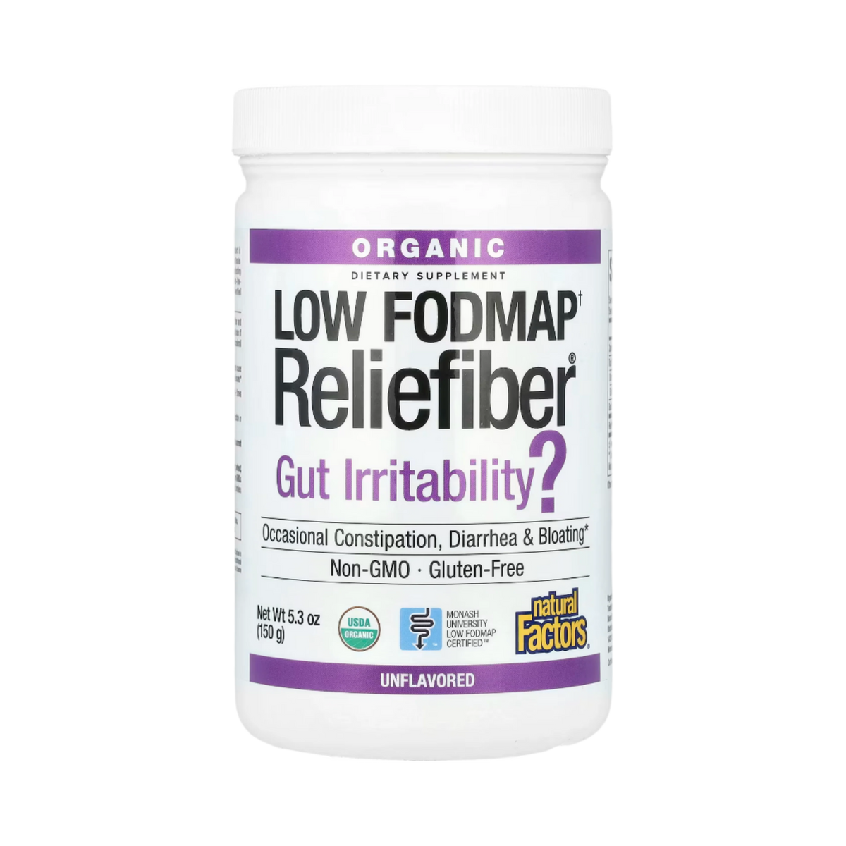 Natural Factors, Organic Low Fodmap† Reliefiber, Unflavored, 5.3 Oz