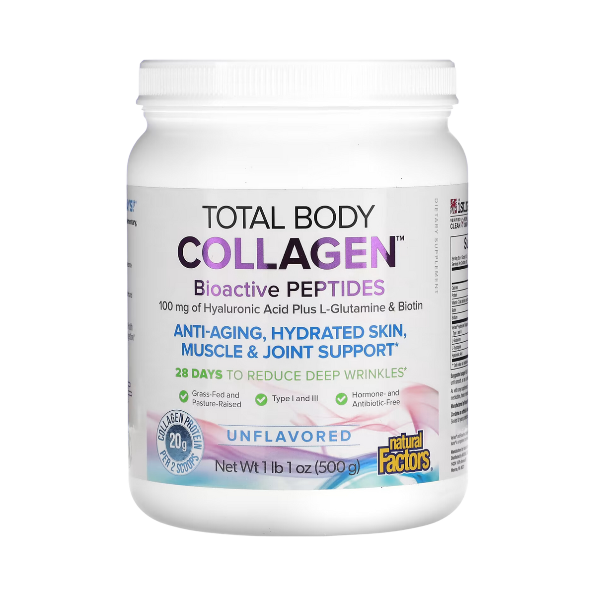 Natural Factors, Total Body Collagen, Bioactive Peptides, Unflavored, 1 lb 1 oz (500 g)
