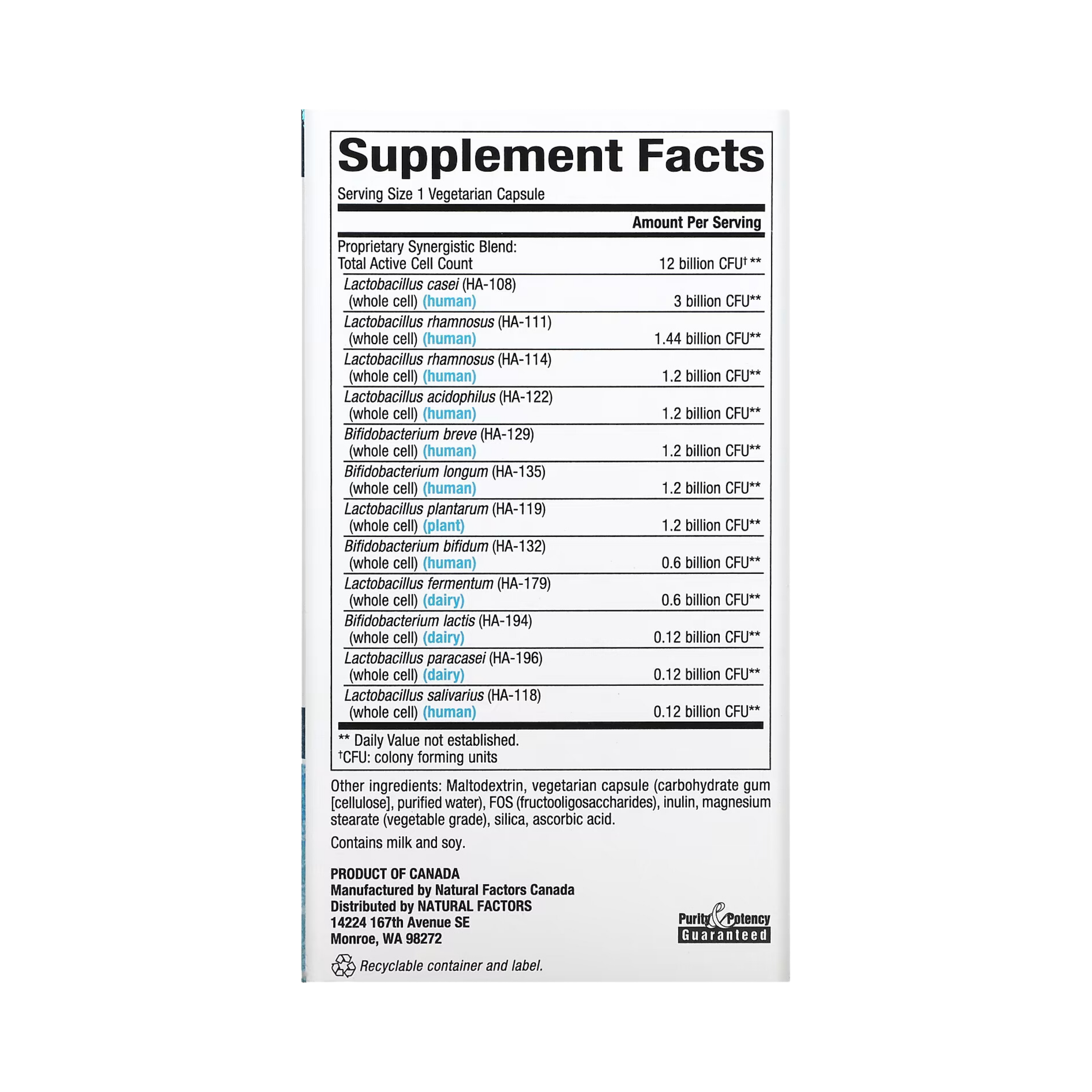 Natural Factors, Ultimate Probiotic, 12/12 Formula, 12 Billion CFU, 120 Vegetarian Capsules