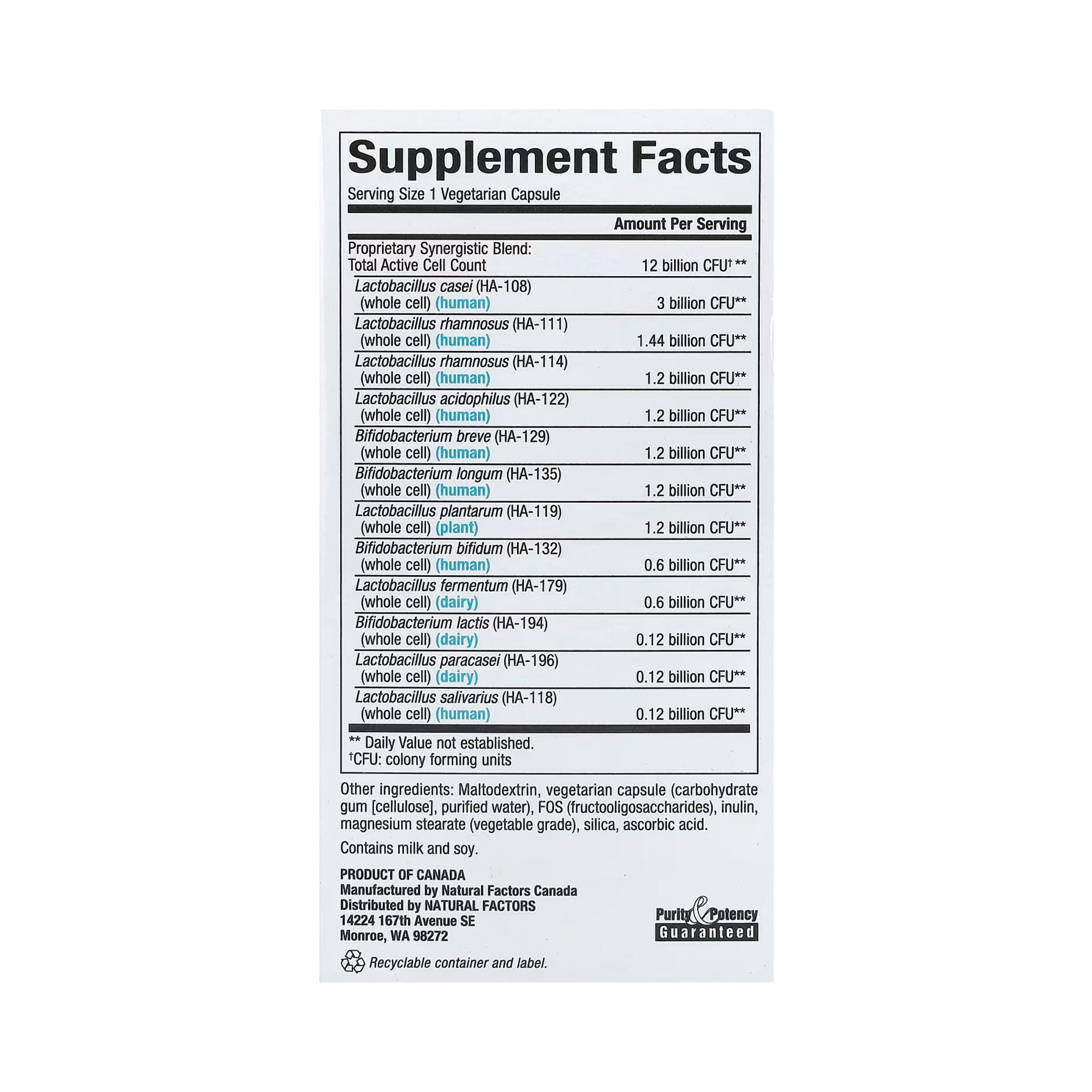Natural Factors, Ultimate Probiotic, 12/12 Formula, 12 Billion, 60 Vegetarian Capsules