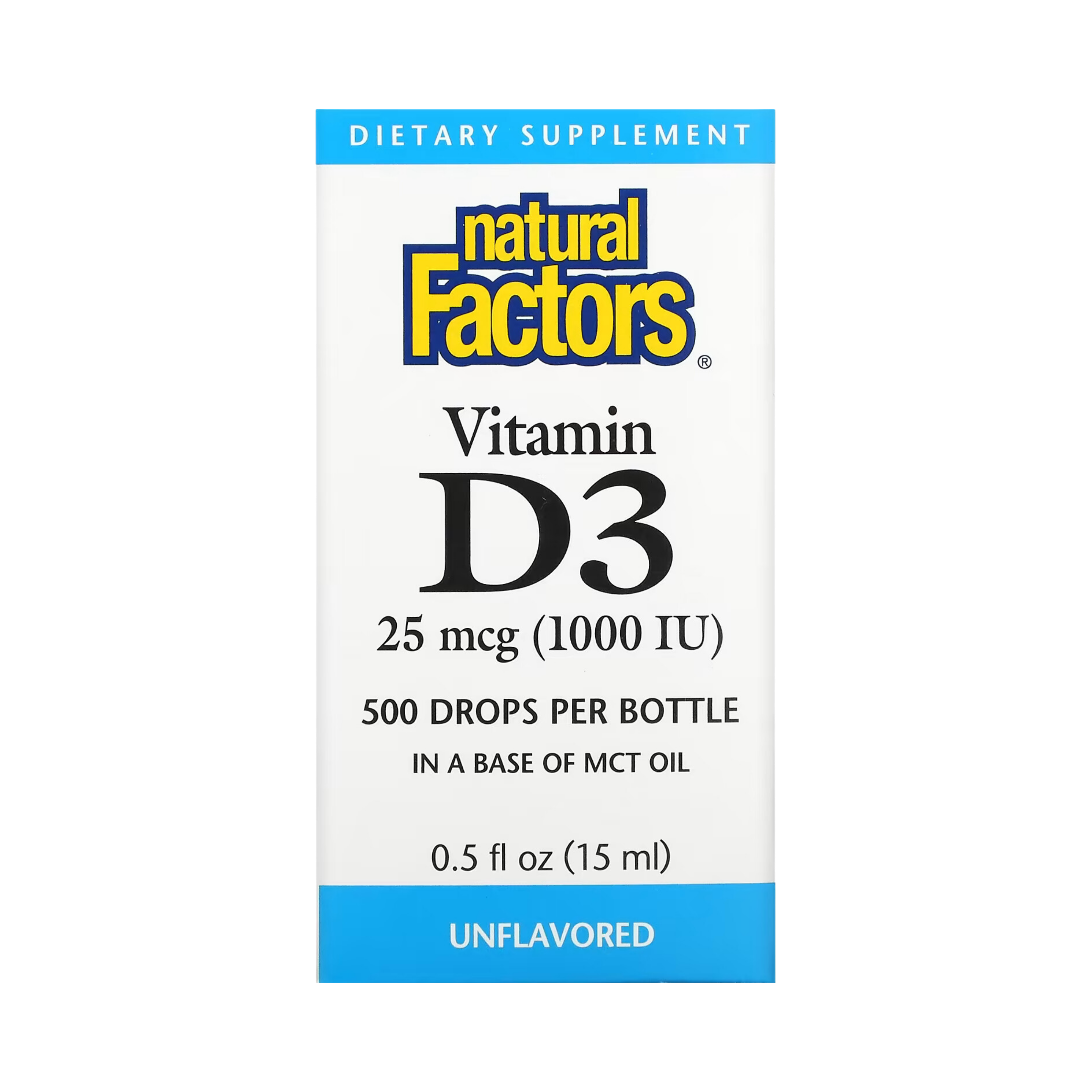 Natural Factors, Vitamin D3 Drops, Unflavored, 25 mcg (1,000 IU), 0.5 fl oz (15 ml)