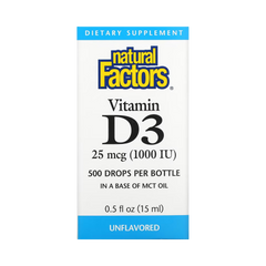Natural Factors, Vitamin D3 Drops, Unflavored, 25 mcg (1,000 IU), 0.5 fl oz (15 ml)