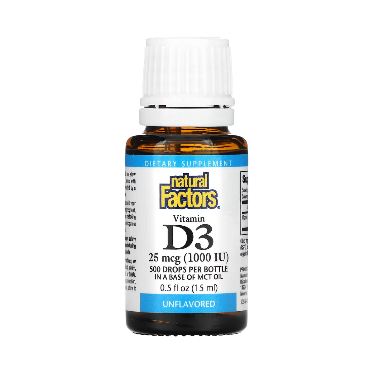 Natural Factors, Vitamin D3 Drops, Unflavored, 25 mcg (1,000 IU), 0.5 fl oz (15 ml)