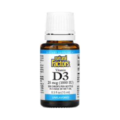 Natural Factors, Vitamin D3 Drops, Unflavored, 25 mcg (1,000 IU), 0.5 fl oz (15 ml)