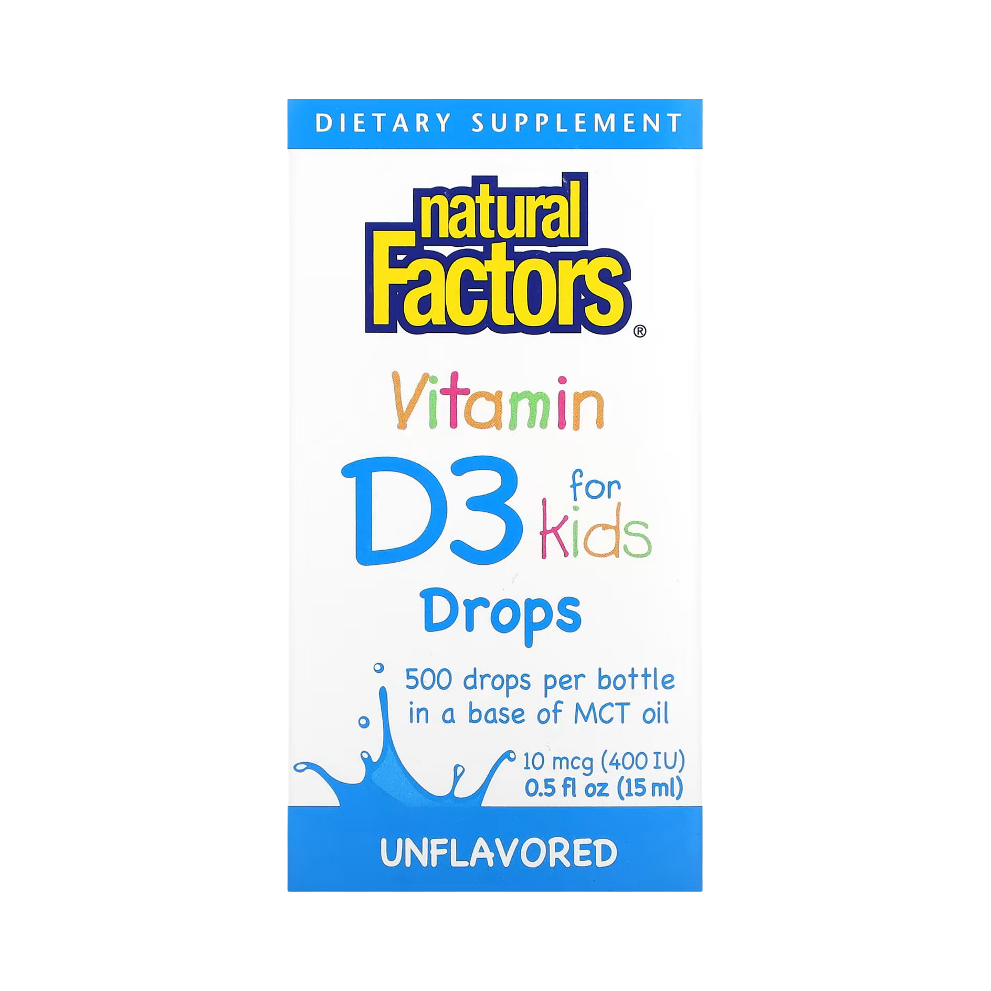Natural Factors, Vitamin D3 Drops for Kids, Unflavored, 10 mcg (400 IU), 0.5 fl oz (15 ml)