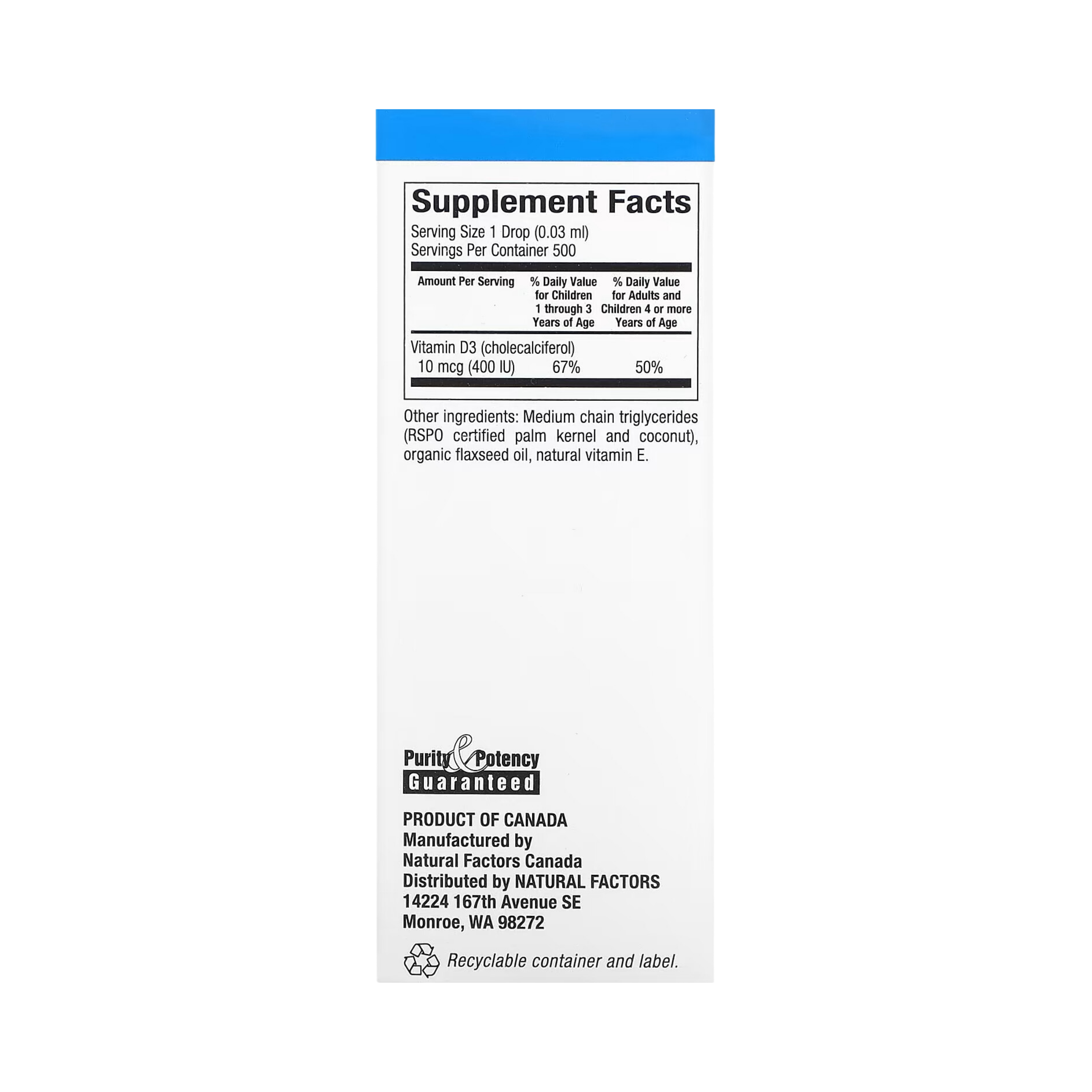 Natural Factors, Vitamin D3 Drops for Kids, Unflavored, 10 mcg (400 IU), 0.5 fl oz (15 ml)