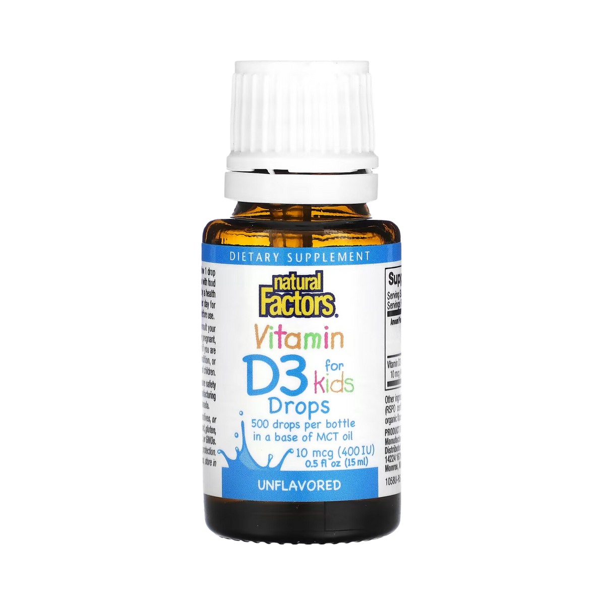 Natural Factors, Vitamin D3 Drops for Kids, Unflavored, 10 mcg (400 IU), 0.5 fl oz (15 ml)