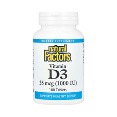 Natural Factors, Vitamin D3, 25 mcg (1,000 IU), 180 Tablets