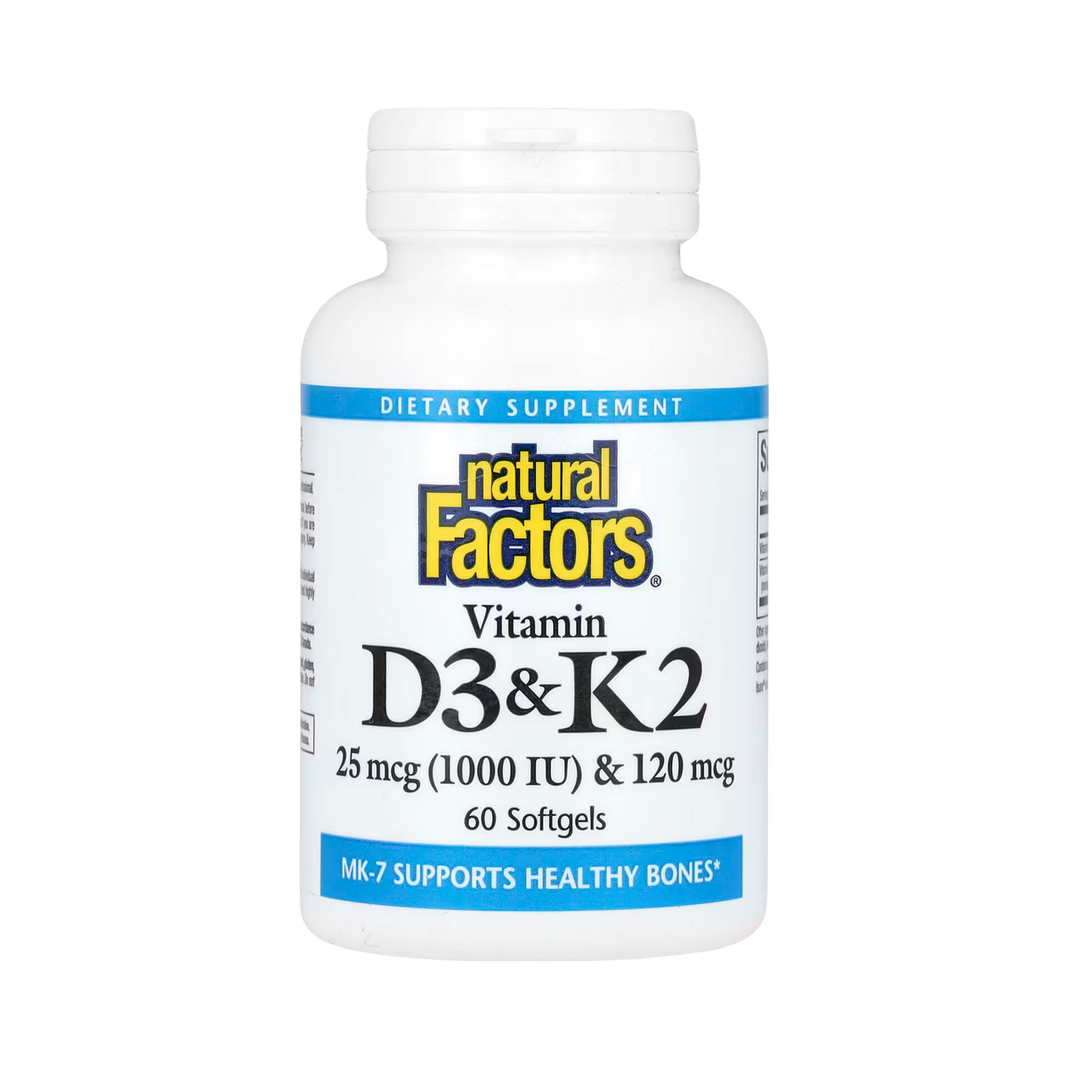 Natural Factors, Vitamin D3 & K2, 25 mcg (1,000 IU) & 120 mcg, 60 Softgels