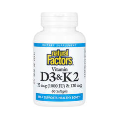 Natural Factors, Vitamin D3 & K2, 25 mcg (1,000 IU) & 120 mcg, 60 Softgels