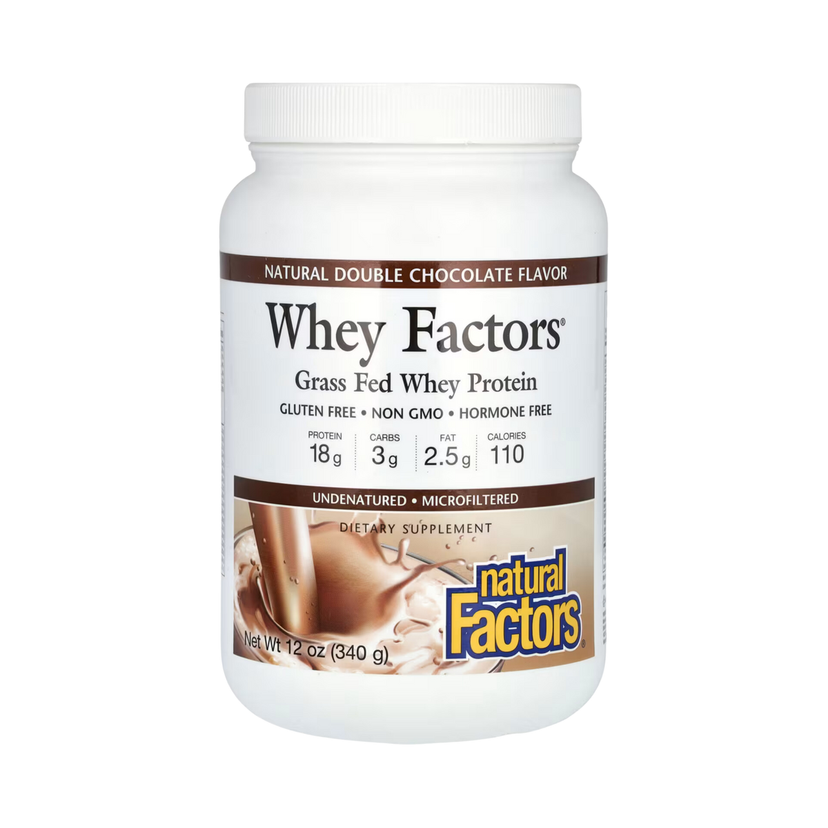 Natural Factors, Whey Factors, Grass Fed Whey Protein, Natural Double Chocolate, 12 Oz