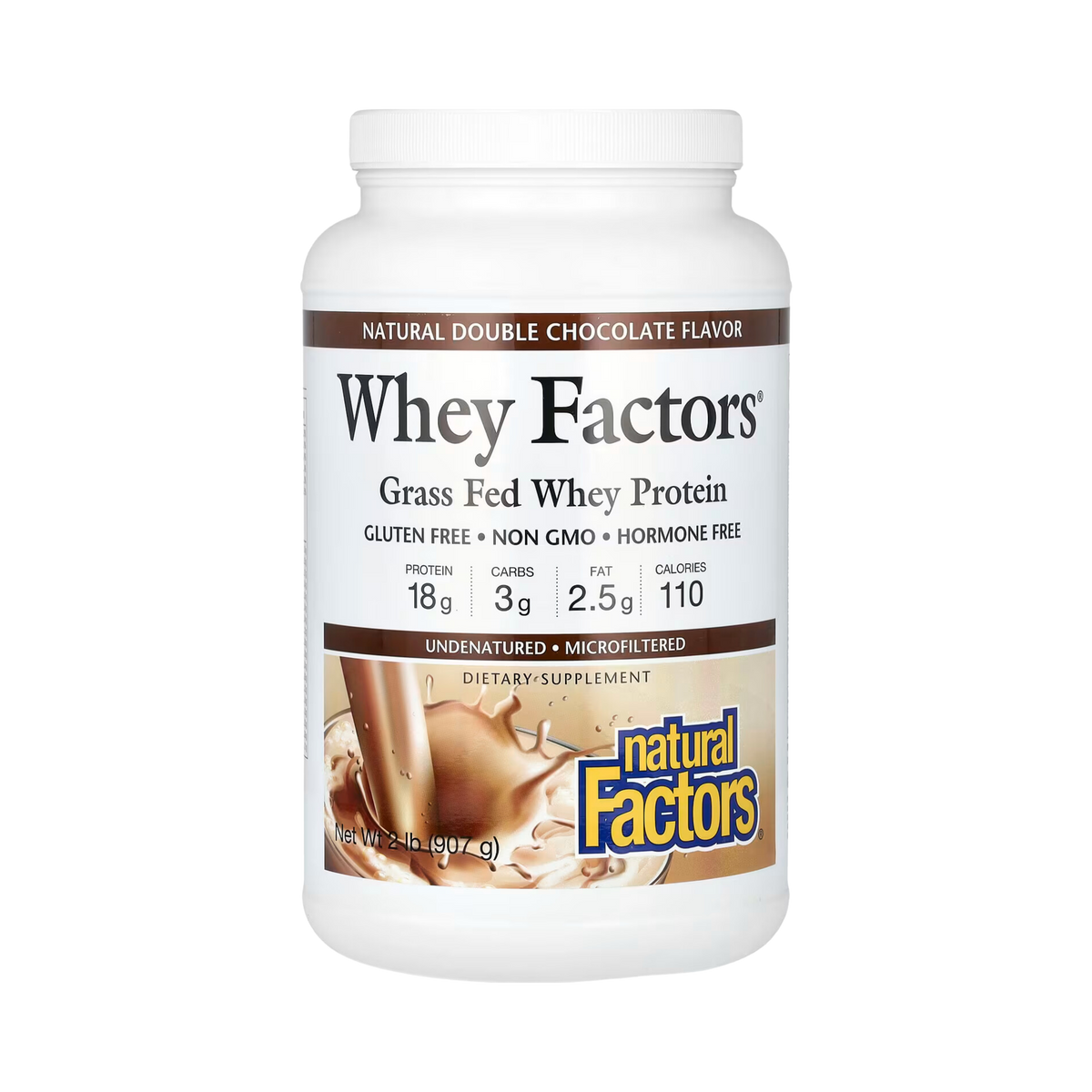 Natural Factors, Whey Factors, Grass Fed Whey Protein, Natural Double Chocolate, 2 Lb