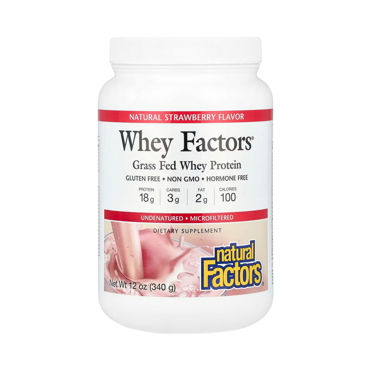 Natural Factors, Whey Factors, Grass Fed Whey Protein, Natural Strawberry, 12 Oz