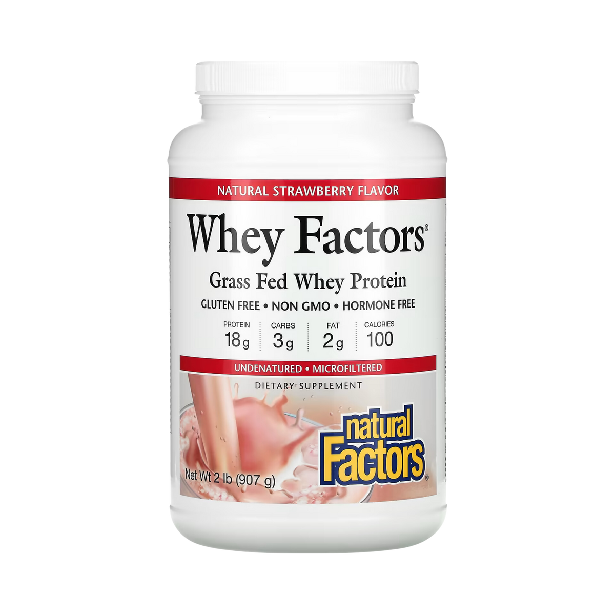 Natural Factors, Whey Factors, Grass Fed Whey Protein, Natural Strawberry, 2 Lb