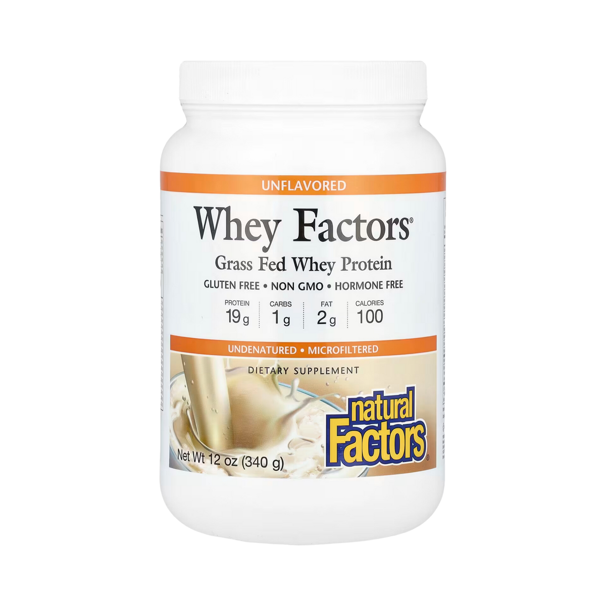 Natural Factors, Whey Factors, Grass Fed Whey Protein, Unflavored, 12 Oz