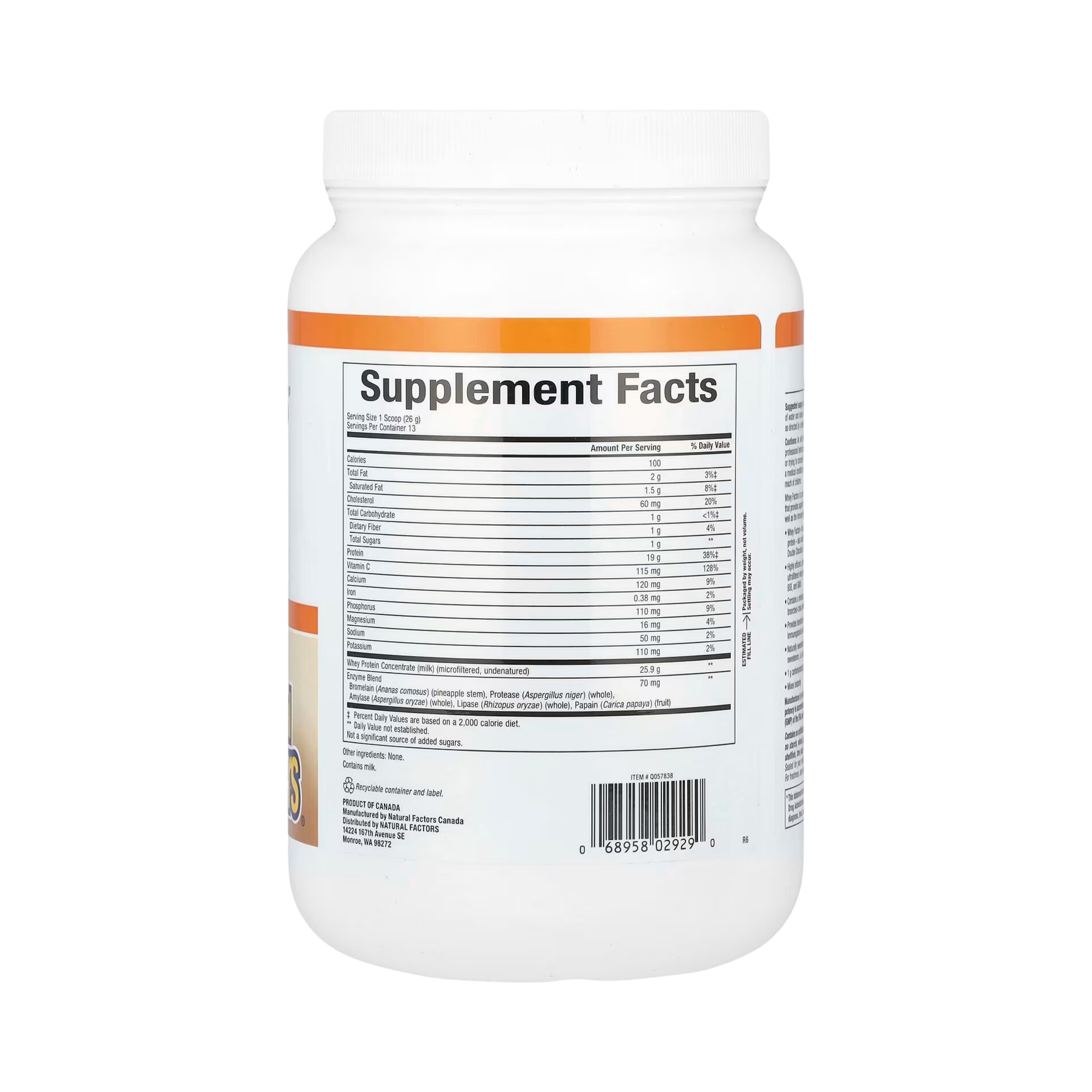 Natural Factors, Whey Factors, Grass Fed Whey Protein, Unflavored, 12 Oz